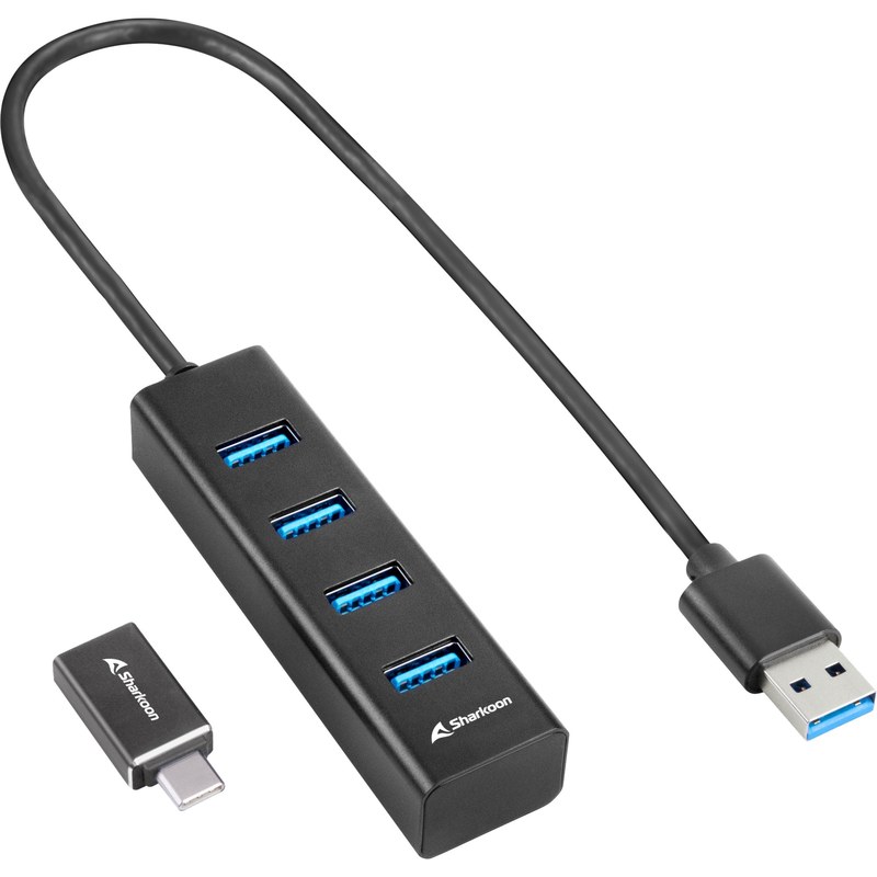Sharkoon 4-Port USB 3.2 Gen 1 Aluminium, Hub USB