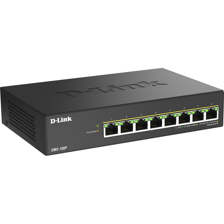 D-Link DMS-108P/E commutateur réseau Non-géré 2.5G Ethernet (100/1000/2500) Connexion Ethernet, supportant l''alimentation via ce port (PoE) Noir, Switch