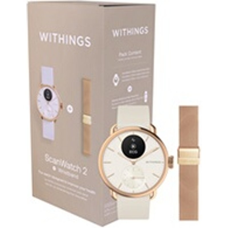 Withings Pack ScanWatch 2 38 mm Bluetooth Sable et Or rose + Bracelet en maille milanaise 18 mm Or rose