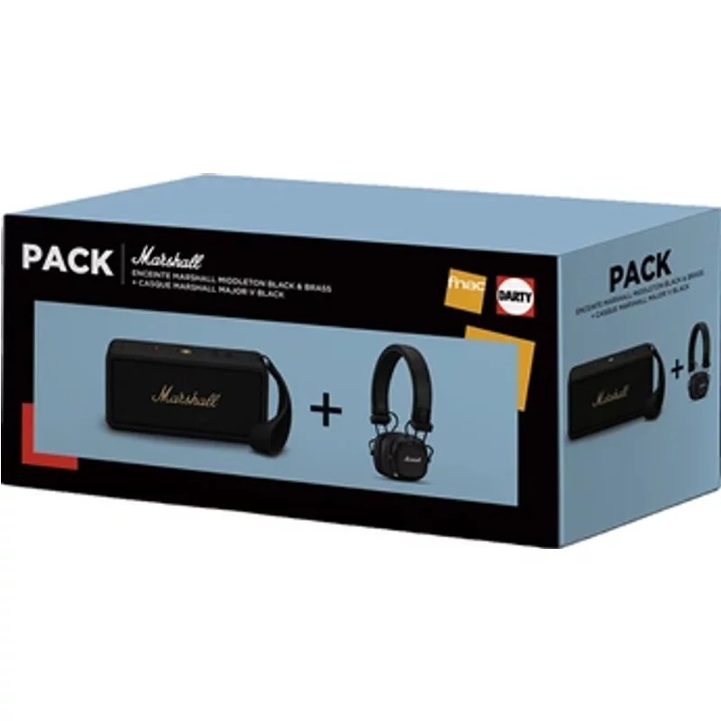 Pack Enceinte sans fil Marshall Bluetooth Middleton Black & Bras + Casque sans fil Major Noir