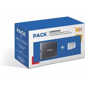 Pack SSD externe T7 2 To Gris + carte microSD Samsung Evo 64 Go