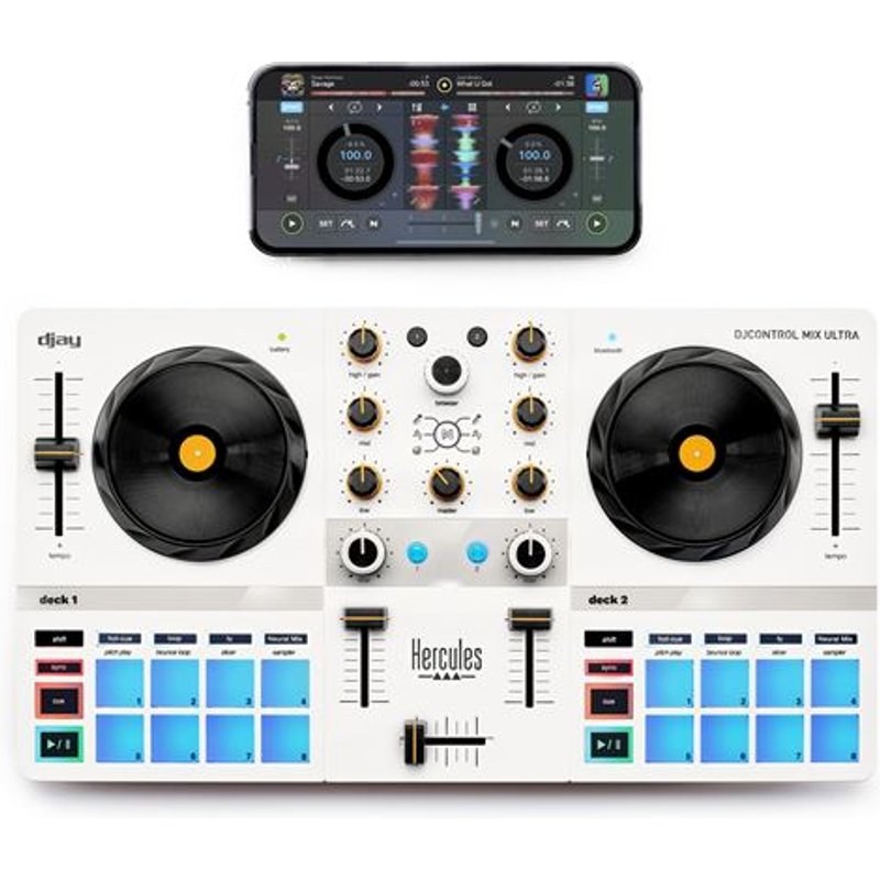Contrôleur DJ mobile Hercules Mix Ultra pour smartphone iOS et Android Blanc