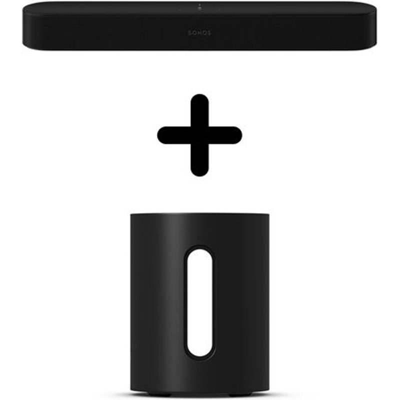 Barre de son Sonos Beam GEN2 Dolby Atmos Noir + Caisson de basses sans fil Sub Mini Noir