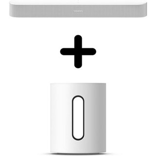 Barre de son Sonos Beam GEN2 Dolby Atmos Blanc + Caisson de basses sans fil Sub Mini Blanc