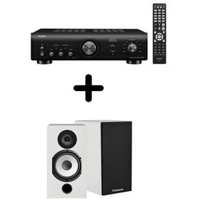 Un ampli Denon PMA-600NE Noir + une paire d'enceintes bibliothèque Cabasse Antigua MT32/2 Blanc