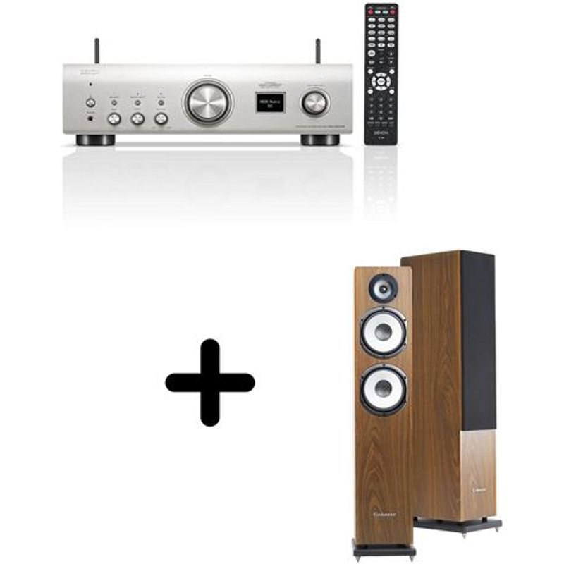 Un ampli Denon PMA-900HNE Argent + une paire d'enceintes colonne Cabasse Jersey MT32/2 Noyer