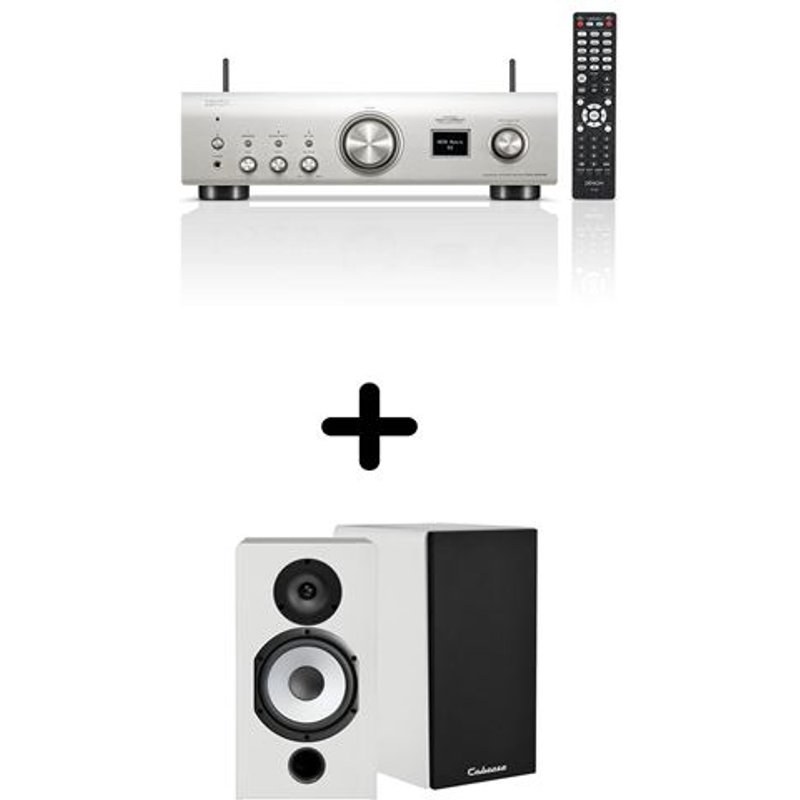 Un ampli Denon PMA-900HNE Argent + une paire d'enceintes bibliothèque Cabasse Antigua MT32/2 Blanc mat