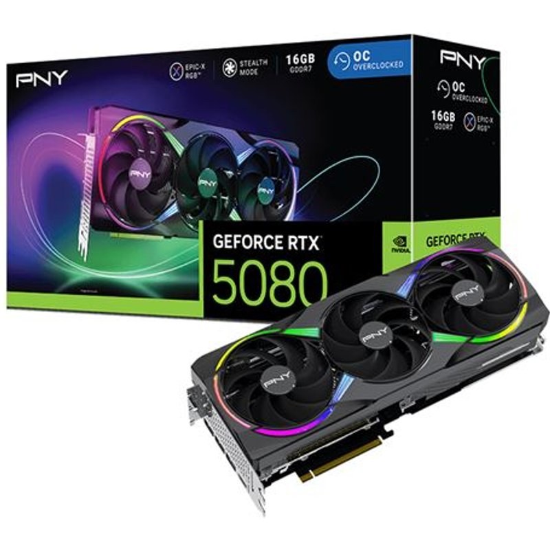 Carte graphique PNY NVIDIA GeForce RTX 5080 16 Go ARGB Overclocked Triple Fan