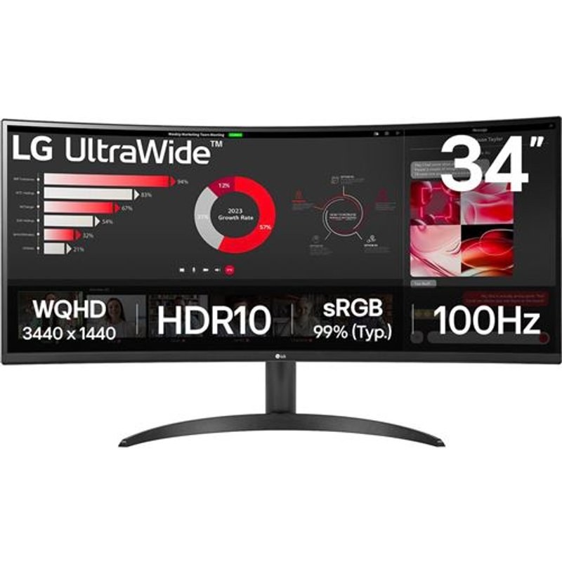 LG UltraWide 34WR50QK-B - Écran LED - incurvé - 34" - 3440 x 1440 WQHD @ 100 Hz - VA - 300 cd/m² - 3000:1 - HDR10 - 5 ms - 2XHDMI, DisplayPort