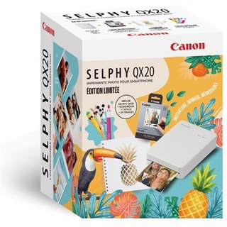 Kit Summer Imprimante Photo Canon Selphy QX20 Blanc + 1 carnet et 20 tirages inclus 2026