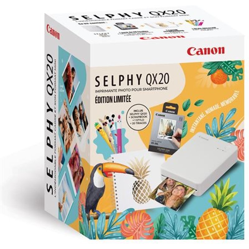 Kit Summer Imprimante Photo Canon Selphy QX20 Blanc + 1 carnet et 20 tirages inclus 2026