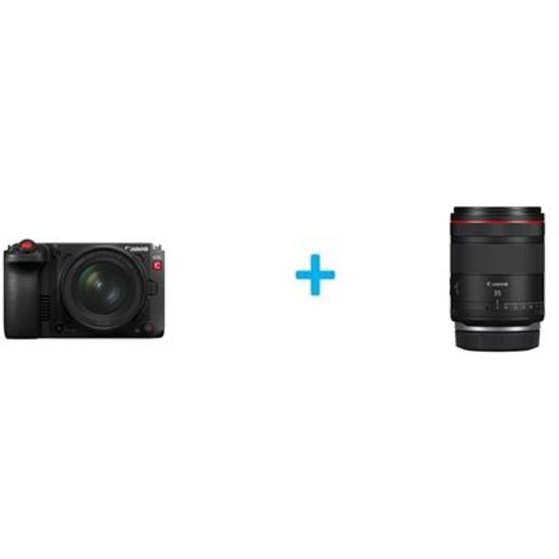 Caméra vidéo plein format Canon EOS C50 + poignée XLR Noir + Objectif hybride Canon RF 35 mm f/1.4 L VCM Noir pour Monture Canon R / RF Hybride