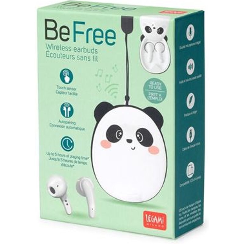 Ecouteurs sans fil intra-auriculaires avec microphone Legami Be Free Bluetooth Panda Blanc et noir
