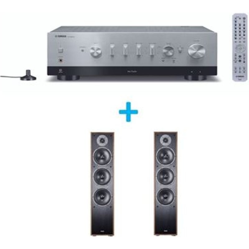 Amplificateur Hi-Fi Yamaha R-N800A Argent + une paire d'enceintes colonne Magnat Monitor S70 Noyer