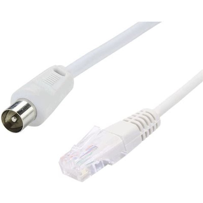 Cordon Balun passif TV 9.52 mm mâle vers Ethernet RJ-45 mâle Erard 1.5 m Blanc