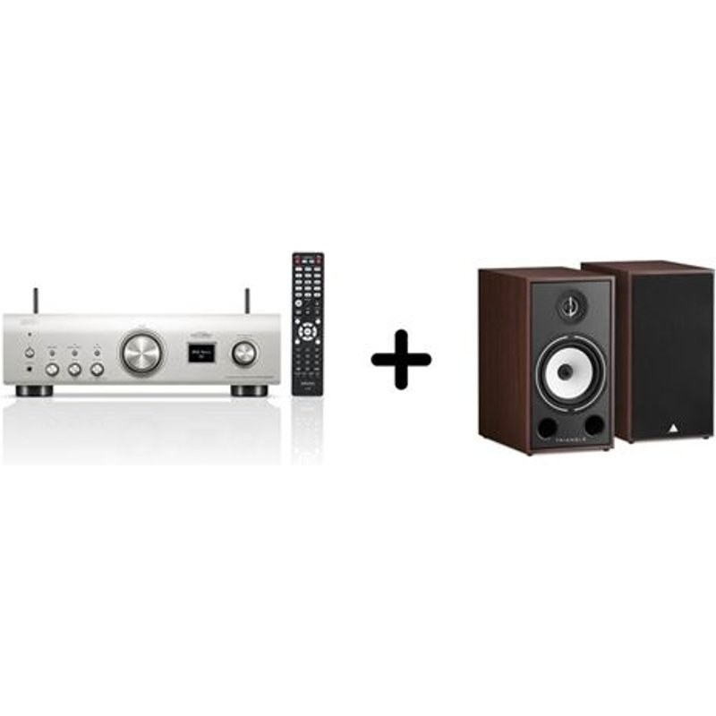Un ampli Denon PMA-900HNE Silver + une paire d'enceintes bibliothèque Triangle BR03 Noyer