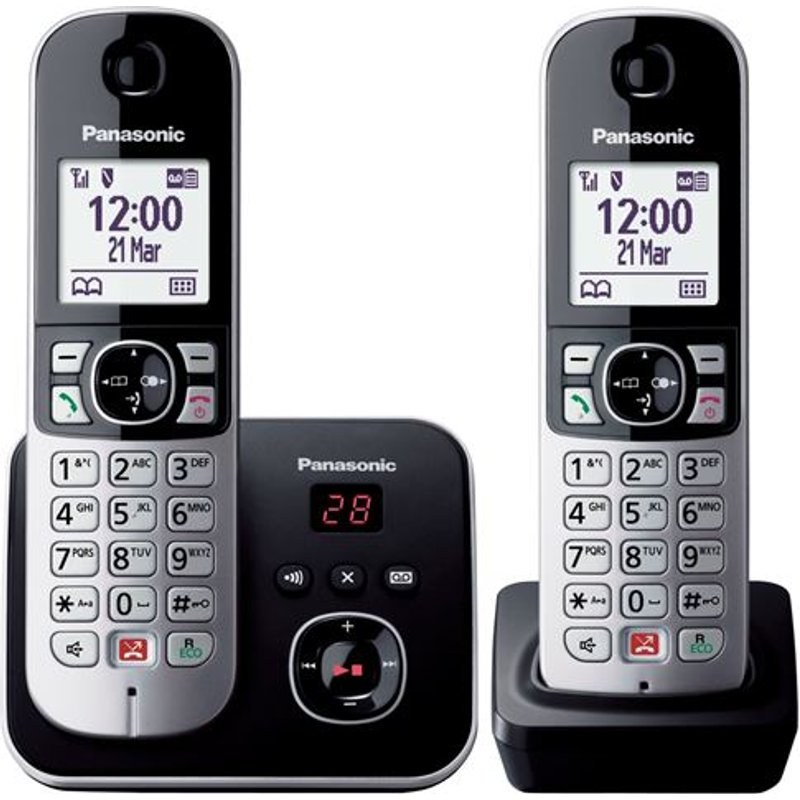 Téléphone fixe sans fil Duo Panasonic KX-TG6862 Noir et argent