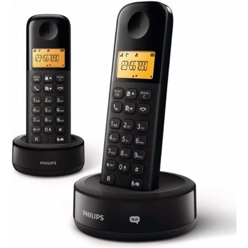 Téléphone fixe sans fil avec répondeur double combiné Philips D1652B Noir