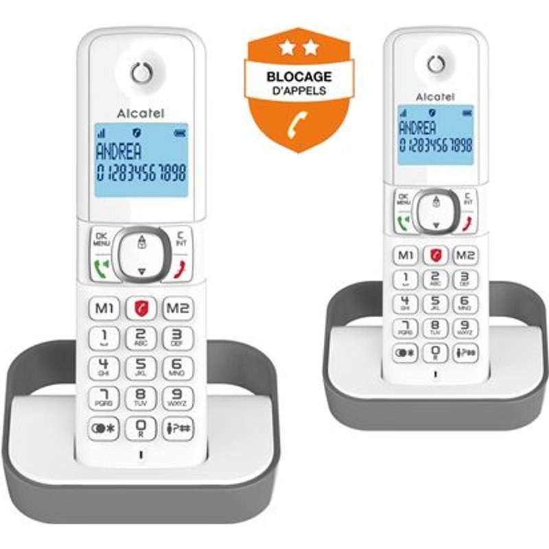 Téléphone fixe sans fil Alcatel F860 Duo Blanc et Gris