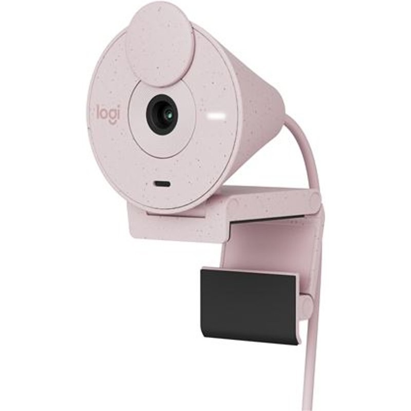 Logitech Brio 300 Full HD avec confidentialite, micro a réduction de bruit, USB-C - Rose