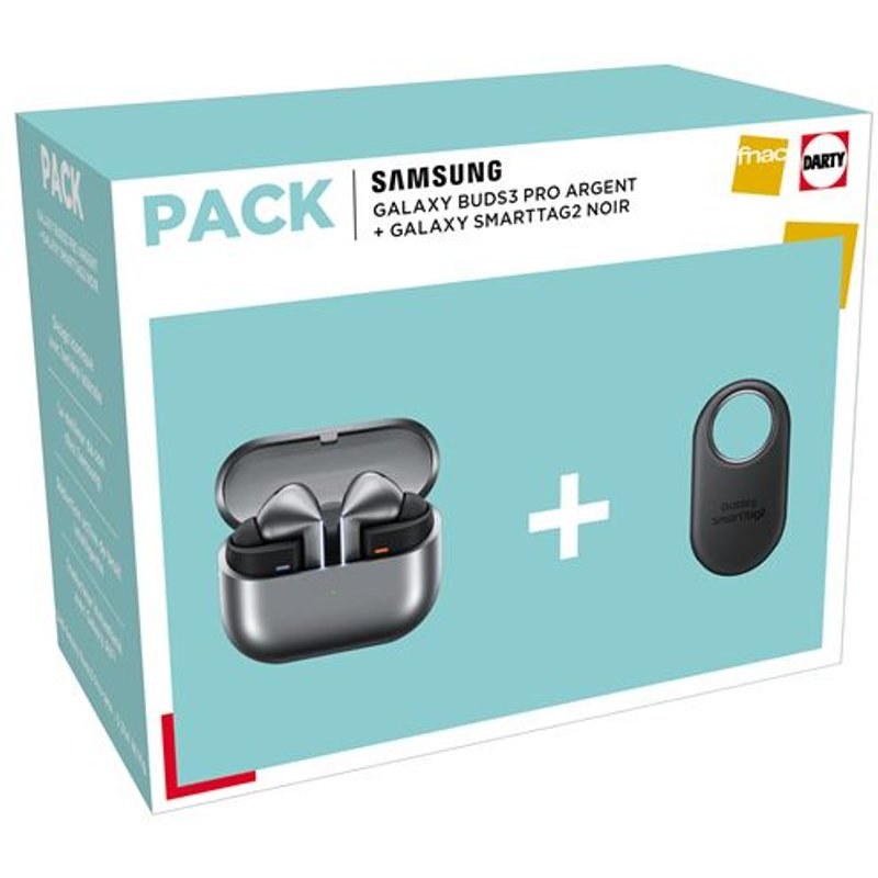 Pack Ecouteurs sans fil Samsung Galaxy BUDS3 Pro Bluetooth avec réduction active du bruit Argent + SMARTTAG2 Noir