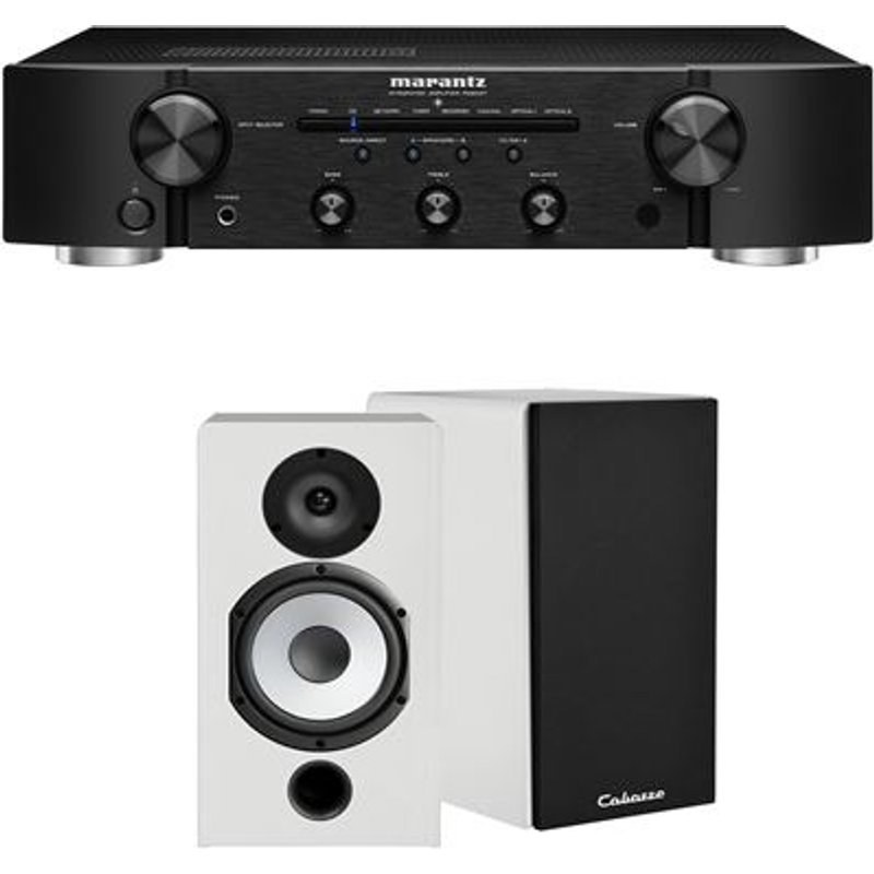 Un ampli Marantz PM6007 Noir + une paire d'enceintes bibliothèque Cabasse Antigua MT32/2 Blanc mat