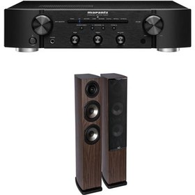 Un ampli Marantz PM6007 Noir + une paire d'enceintes colonne Cabasse Jersey MC170 Chêne foncé