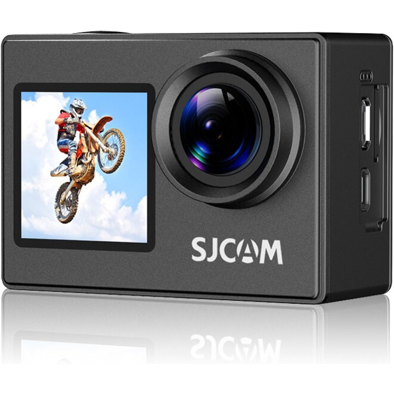 SJCAM SJ4000 Caméra d'action double écran 4K - Écran LCD 2,0 pouces et écran selfie 1,3 pouce - Grand angle 170° - Stabilisation EIS - Étanche 30 m - 80 min d'enregistrement - Photo 16 MP - 5,9 x 4,2 x 3 cm