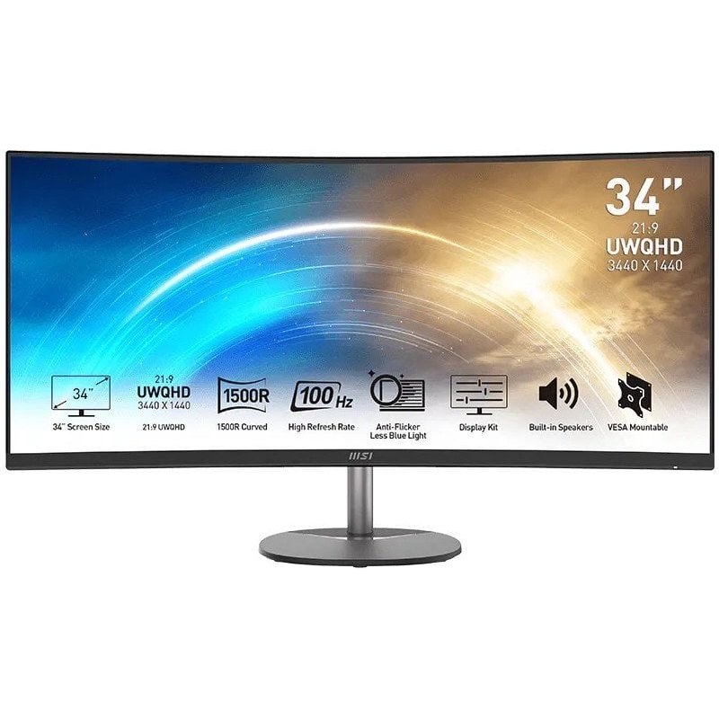 Écran PC MSI Pro MP341CQ 34" UltraWide Quad HD 100 Hz VA incurvé FreeSync Haut-parleurs
