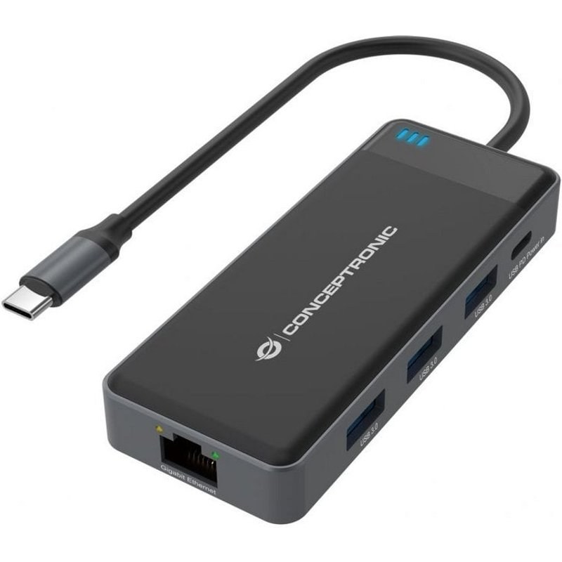Station d'accueil Conceptronic DONN14G 7 en 1 USB-C 3.2 GEN1 vers HDMI/USB-C PD