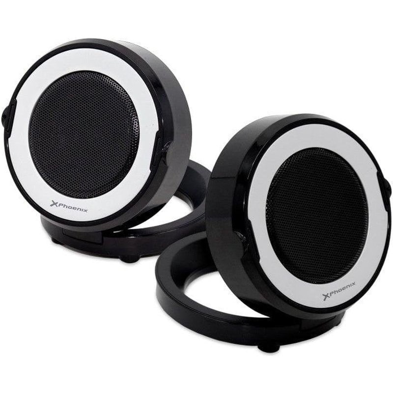 Haut-parleurs Phoenix 2.0 USB 1W portables noirs avec LED et entrée jack