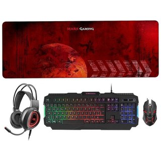 Mars Gaming MCPRGB2 Combo Gaming Clavier Français + Souris + Tapis de Souris XXL + Casque Noir