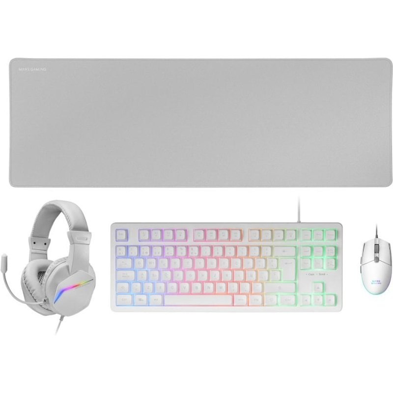 Mars Gaming MCP-RGB3WFR Combo Gaming FRGB Clavier + Souris + Casque + Tapis de Souris Français