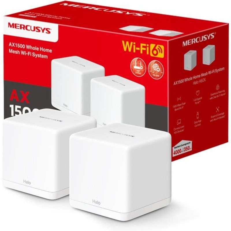 Mercusys Halo H60X (pack de 2) Wi-Fi Mesh AX1500 Système Wi-Fi 6 pour toute la maison, pack de 2