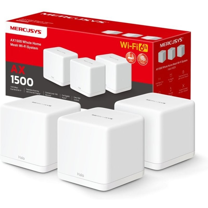 Mercusys Halo H60X (paquet de 3) Wi-Fi Mesh AX1500 Système Wi-Fi 6 pour toute la maison, pack