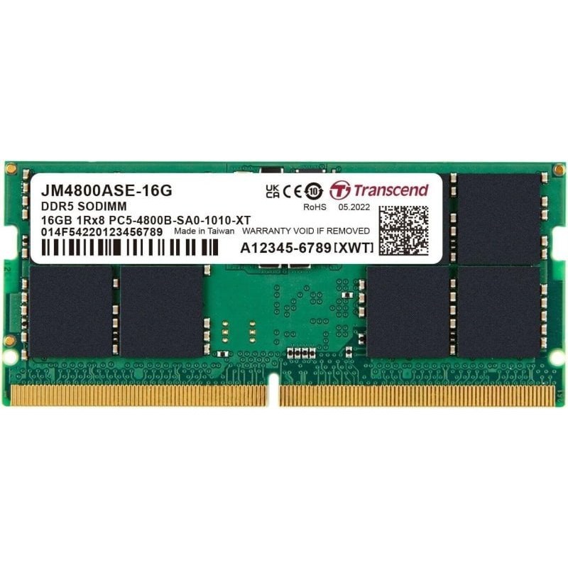 SODIMM 16 Go 4800 MHz DDR5 TRANSCEND 1.1V CL40 1RX8 JM4800ASE-16G