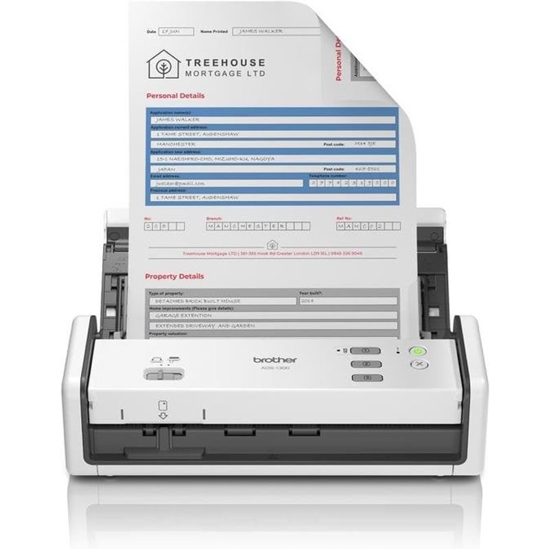 Scanner Brother ADS-1300 duplex compact ADF 30 ppm USB LED blanc