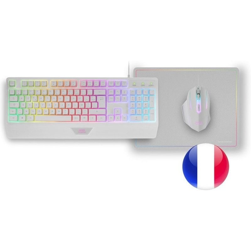 Mars Gaming MCP124, Combo 3EN1, Clavier LED RVB, Souris RVB 3200DPI, Tapis de Souris
