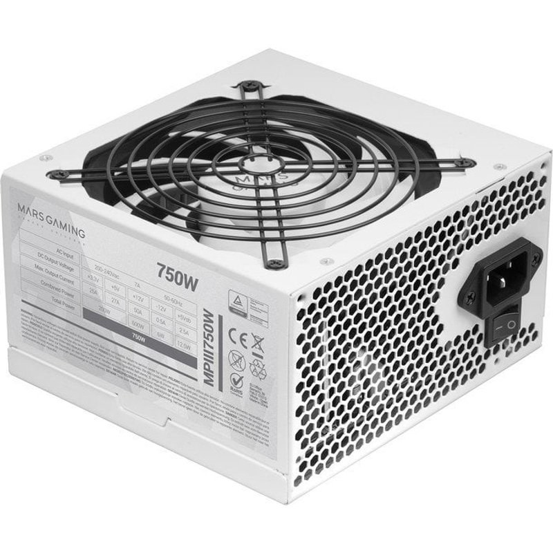 Mars Gaming MPIII750 Pc Atx Alimentation 750W 5 ans de garantie 85% Ai-rpm Efficacité Blanc