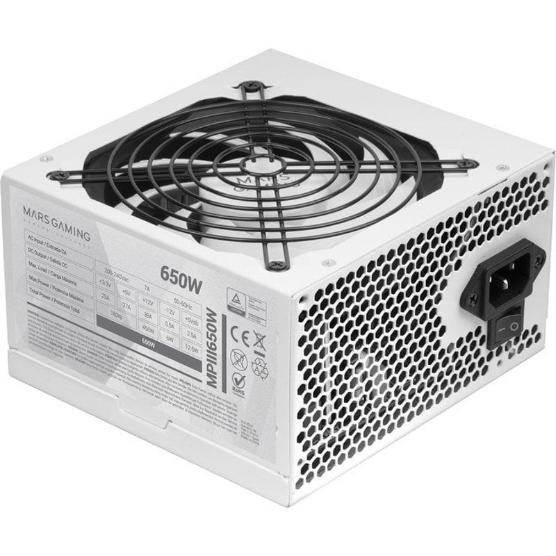 Mars Gaming MPIII650 Pc Atx Alimentation 650W 5 ans de garantie 85% Ai-rpm Efficacité Blanc