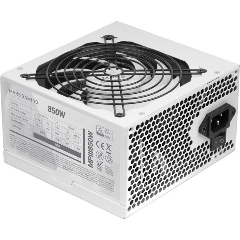 Mars Gaming MPIII850 Pc Atx Alimentation 850W 5 ans de garantie 85% Ai-rpm Efficacité Blanc