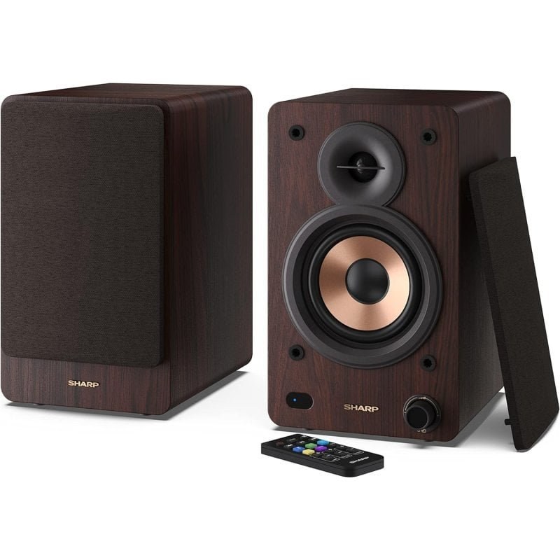 Sharp CP-SS30(BR) Enceintes actives 2 voies 60W RMS, boîtier en bois, Bluetooth, optique, USB