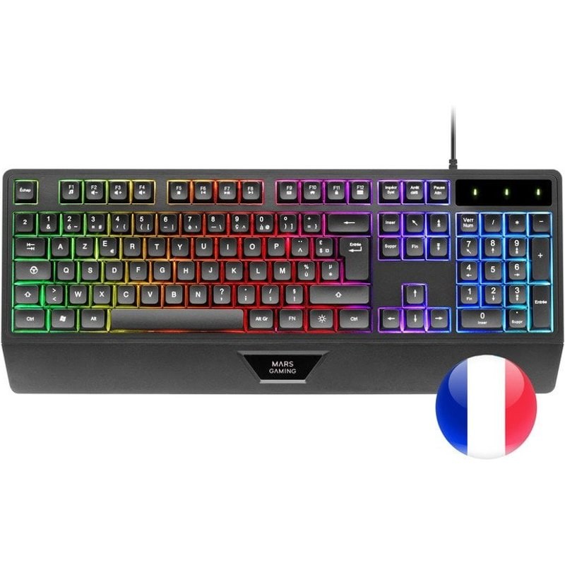 Mars Gaming MK124 Clavier Ergonomique H-Mech FRGB Repose-Poignet Anti-ghosting Français Noir