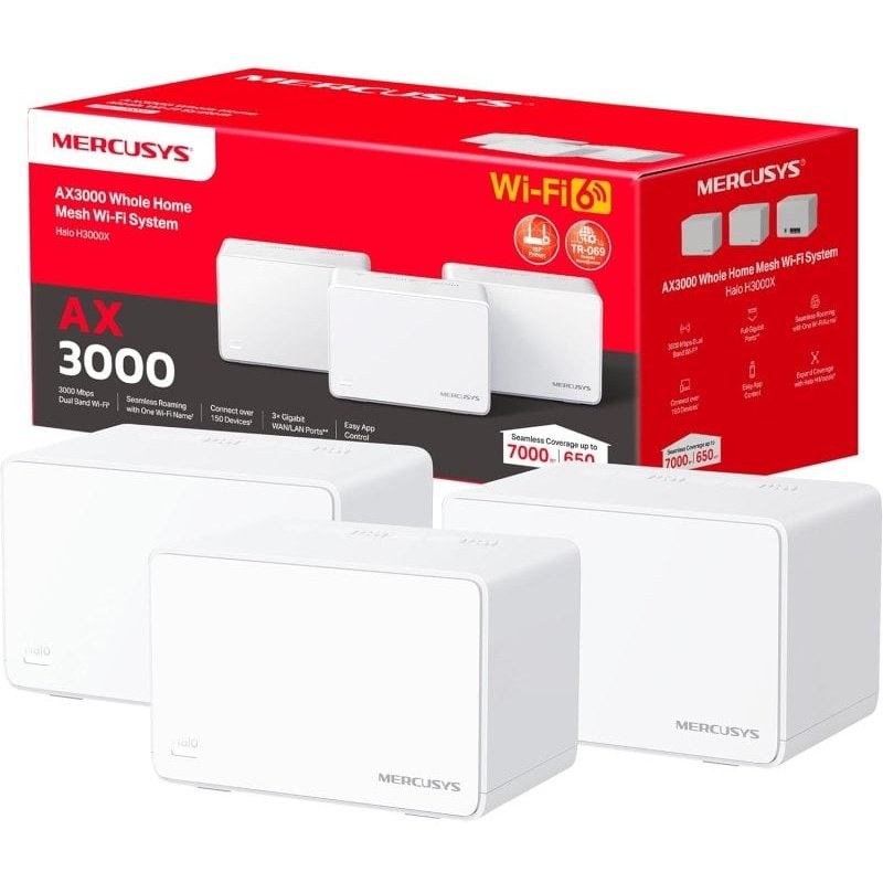 Mercusys Halo H80X Pack de 3 systèmes Wi-Fi Mesh AX3000 Wi-Fi 6 double bande Gigabit