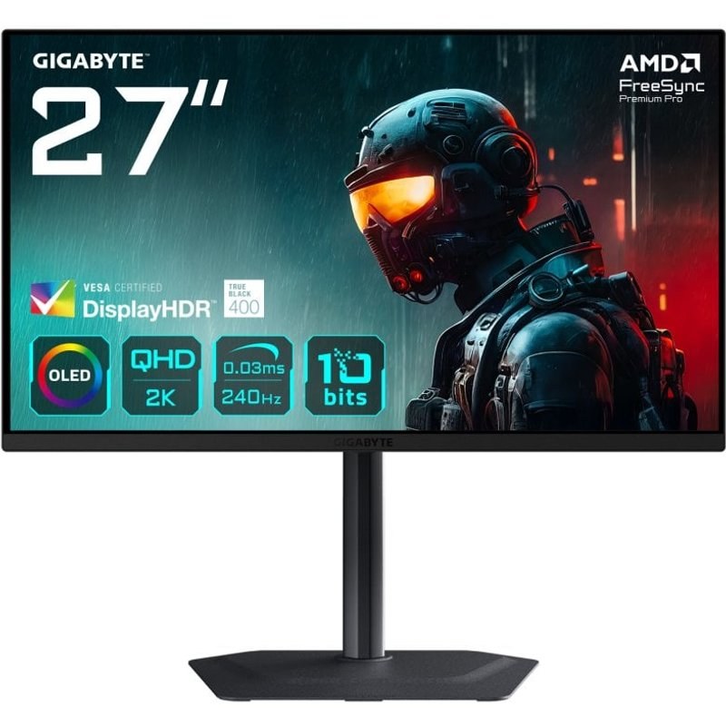 Gigabyte MO27Q2 27" QD-OLED QHD 240 Hz 0,03 ms HDR 400 Hauteur réglable FreeSync Premium Pro