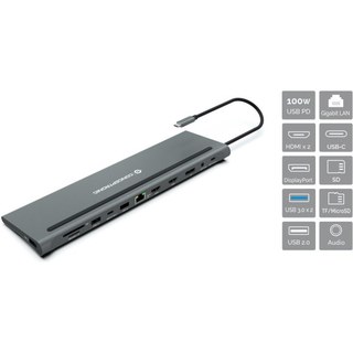 Station d'accueil Conceptronic DONN17G 12 en 1 USB-C pour 100 W USB PD/ Gigabit LAN/ 2XHDMI