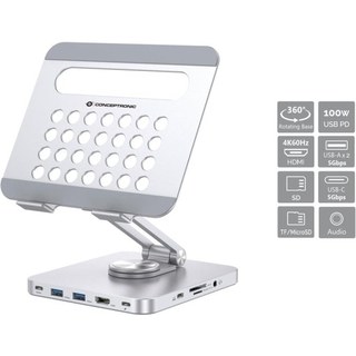 Station d'accueil Conceptronic 8 en 1 USB-C/100 W USB PD/HDMI/SD/TF/MicroSD/Audio Base