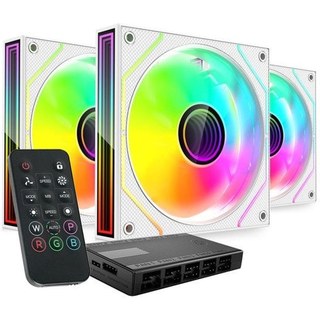 Kit Mars Gaming MF-3DPROKIT, 3 ventilateurs PWM FDB 120 mm Argb Infinity Mirror Hub, blanc