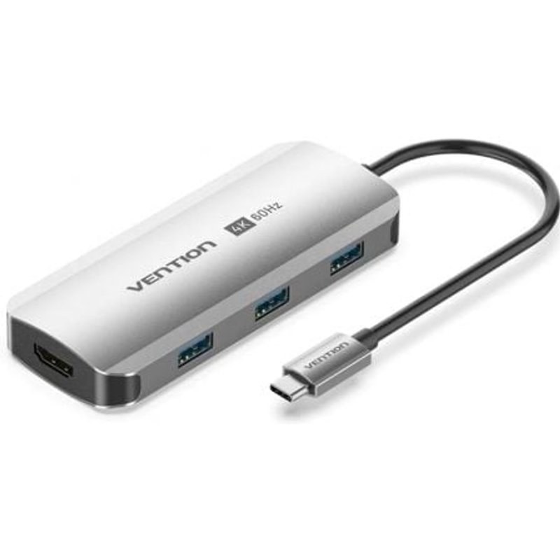 Station d'accueil Vention TQDHB USB-C HDMI 4K 3XUSB 1XUSB-C PD 100W 0,15M Gris