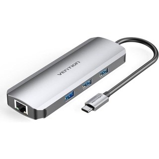 Hub USB-C Vention 6-en-1 Aluminium 4X USB 3.2 HDMI 4K Ethernet RJ45 SD 100W